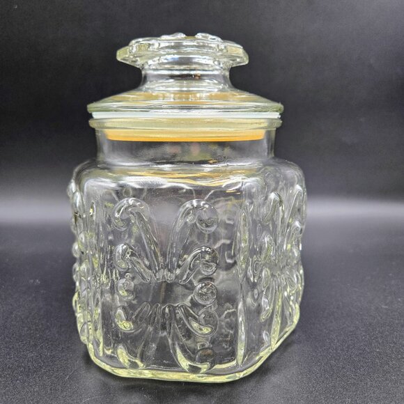Vintage LE Smith Clear Glass Canister Atterbury Scroll Candy Cookie Jar Read - Picture 6 of 14